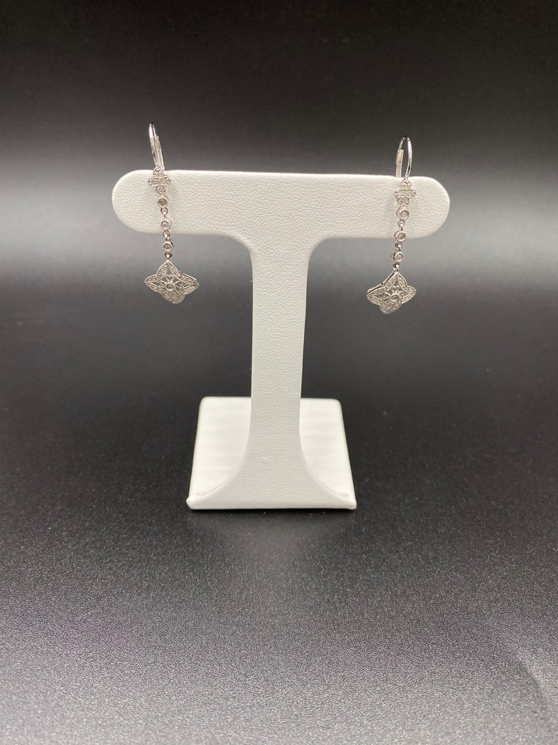 Diamond Quatrefoil Design Dangle Earrings