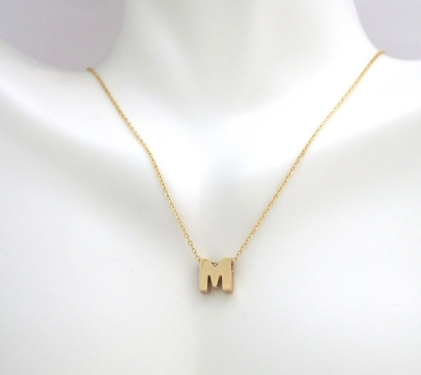 Yellow Gold “M” Initial Pendant Necklace  (14k Yg with chain)