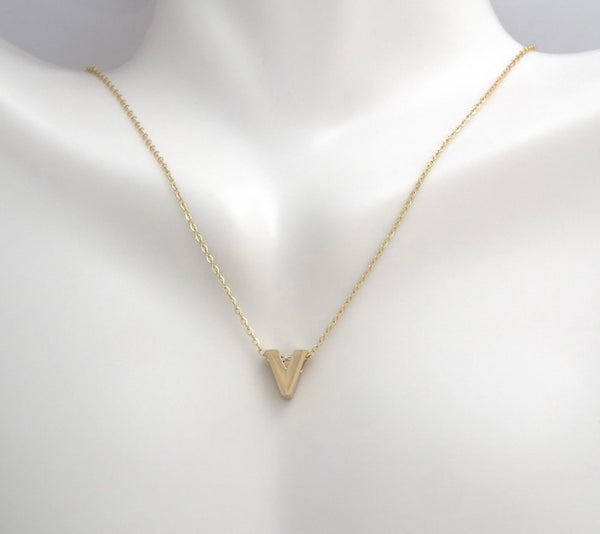 Yellow Gold “V” initial Necklace (14k Yg initial “V” with chain”)