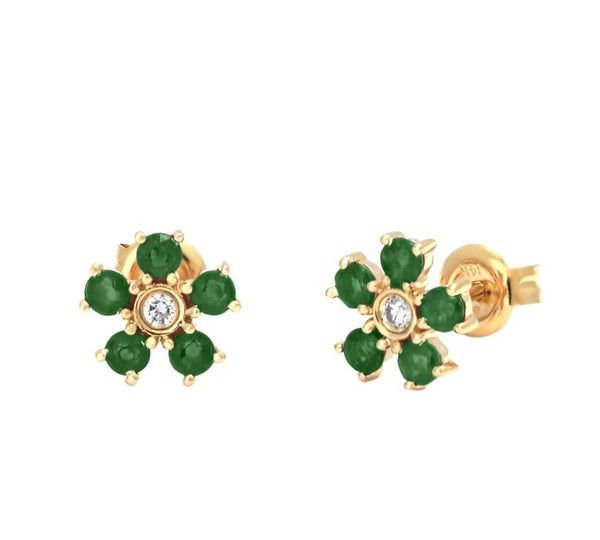 Yellow Gold Flower Emerald Earring (Emerald and Diamonds 14k)