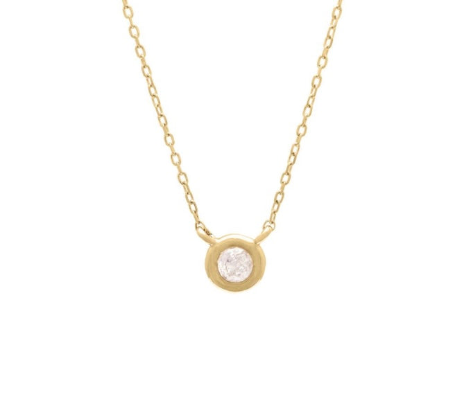 14k Yellow Gold Round Diamond Bezel Necklace