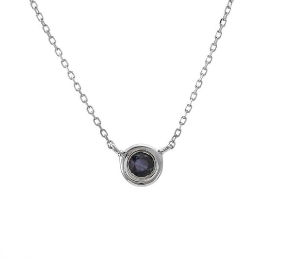 14k White Gold Round Bezel Sapphire Necklace