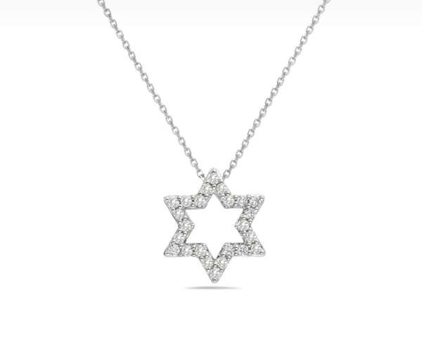 14k White Gold Diamond Star of David Necklace