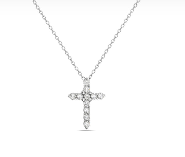 14k White Gold Diamond Cross