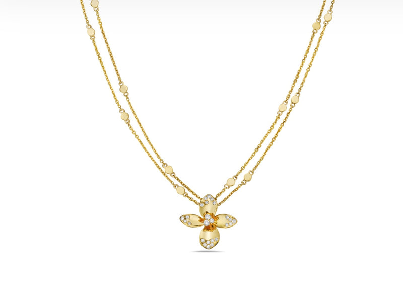 14k Yellow Gold Diamond Flower Necklace