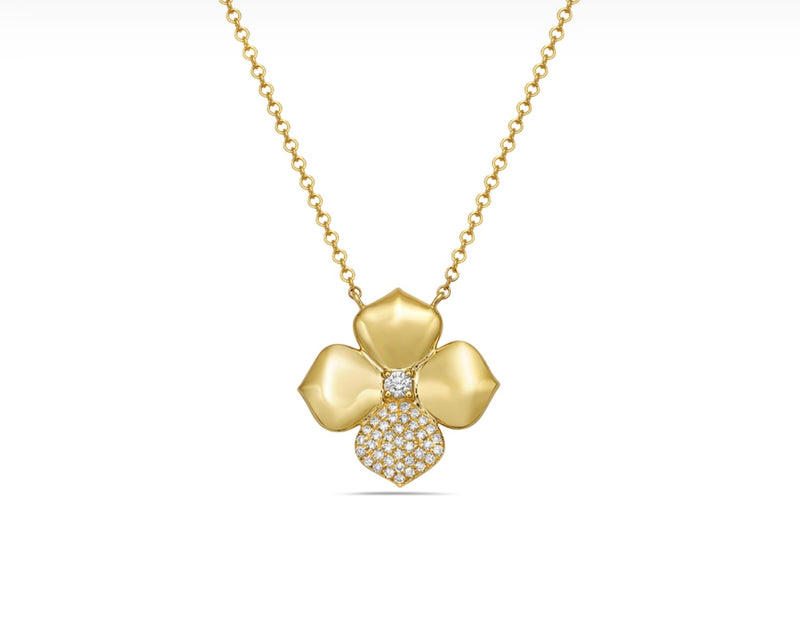 14k Yellow Gold Diamond Flower Necklace