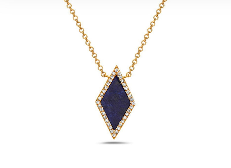 14k Yellow Gold Kite Diamond and Lapis Necklace