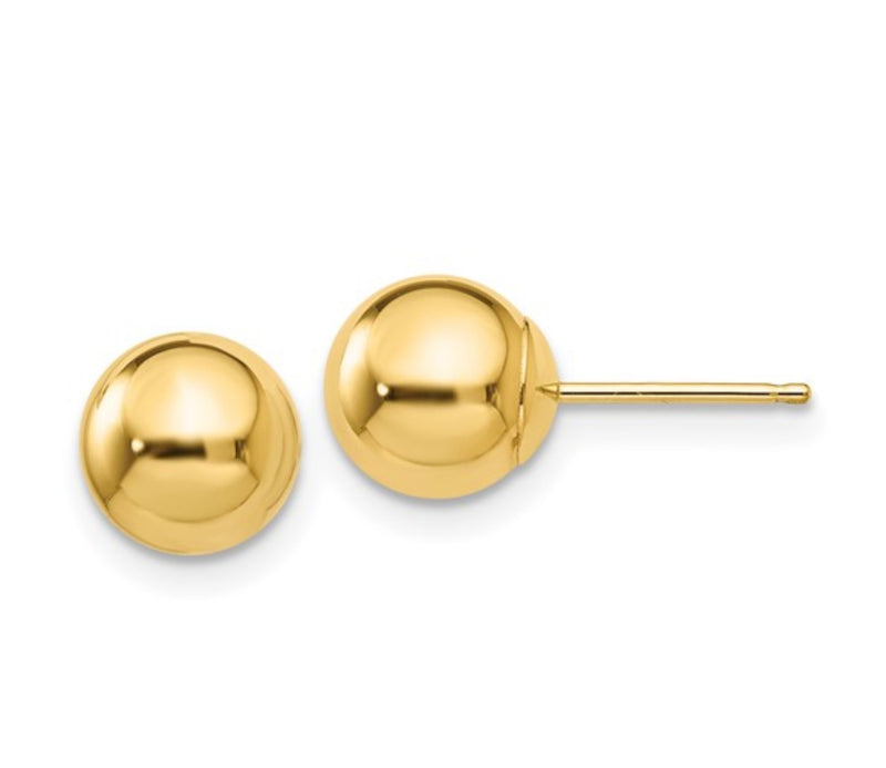 14k Yellow Gold Polished Ball Post Earrings 7mm