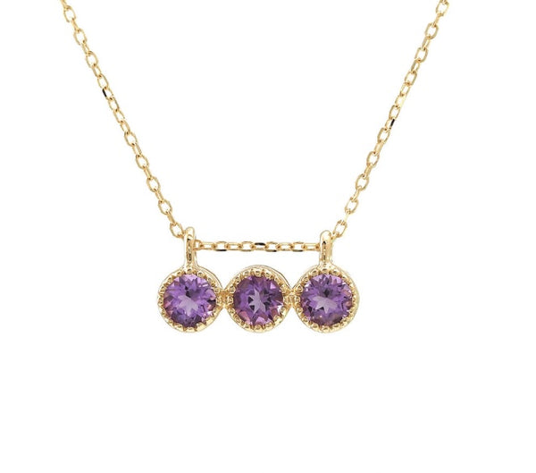 14k Yellow Gold Bar Round Amethyst Necklace