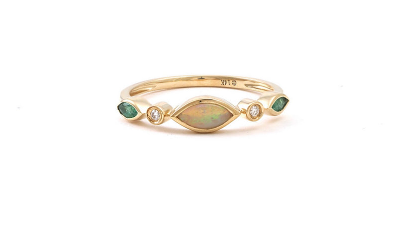 14k Yellow Gold Marquise Opal/Emerald Ring