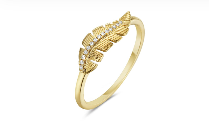 14k Yellow Gold Leaf Diamond Fashion Ring