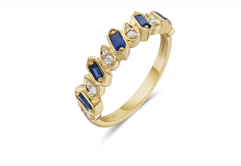 14k Yellow Gold Sapphire and Diamond Fashion Ring