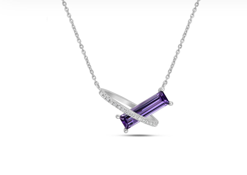 14k White Gold Amethyst Diamond Necklace