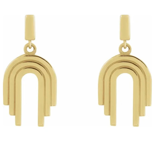 14k Yellow Gold Geometric Arch Dangle Earrings