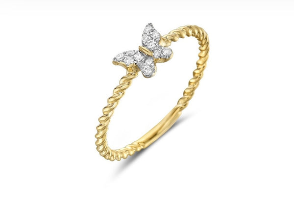 14 Karat Yellow Gold Diamond Fashion Butterfly Ring