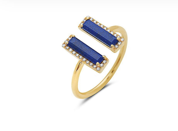 14 Karat Yellow Gold Diamond Lapis Fashion Ring