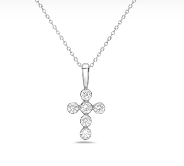 14 Karat White Gold Diamond Pendant Cross Necklace