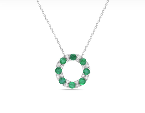 14 Karat White Gold Emerald Pendant Necklace