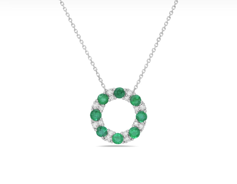 14 Karat White Gold Emerald Pendant Necklace