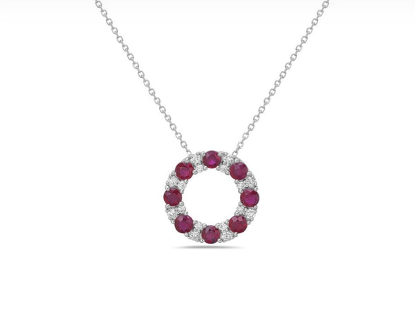 14 Karat White Gold Ruby Pendant Necklace