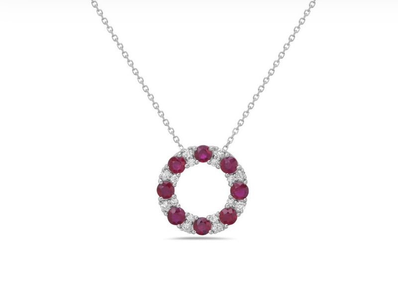 14 Karat White Gold Ruby Pendant Necklace