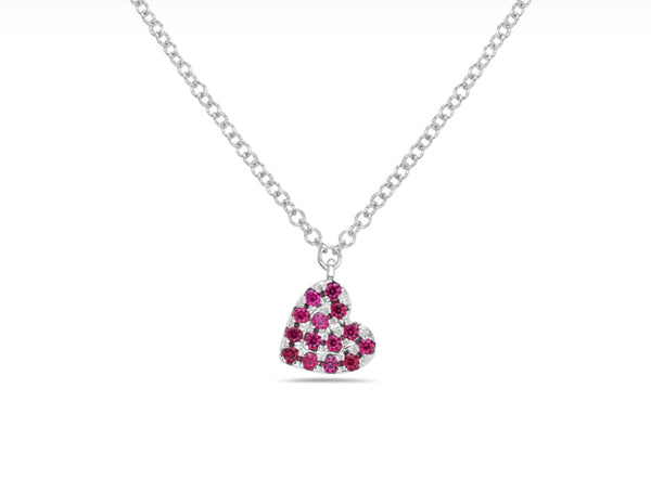 14 Karat White Gold Ruby Heart Necklace
