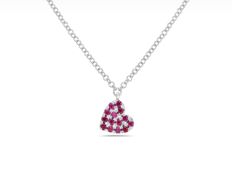 14 Karat White Gold Ruby Heart Necklace