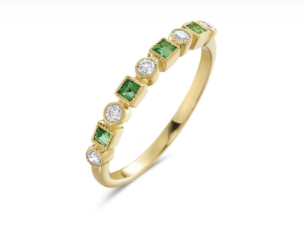14 Karat Yellow Gold Emerald Ring Stackable Ring