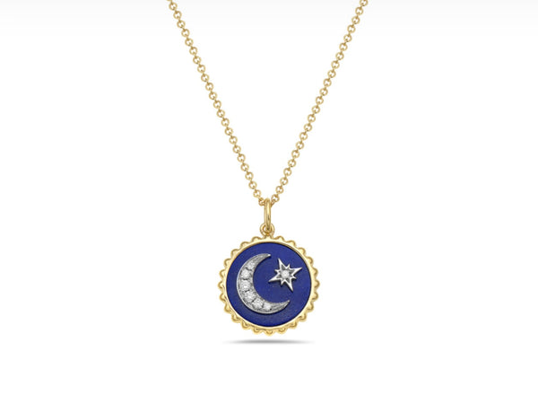 14 Karat Two-tone Lapis Moon and Star Necklace