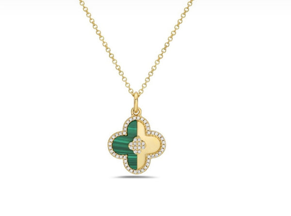 14 Karat Yellow Gold Diamond and Malachite Necklace