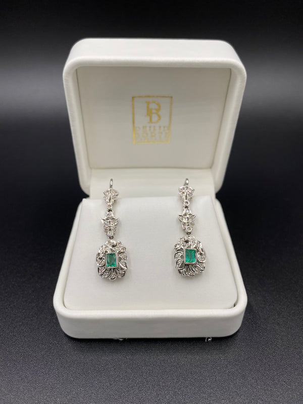 Vintage Design Emerald & Diamond Earrings